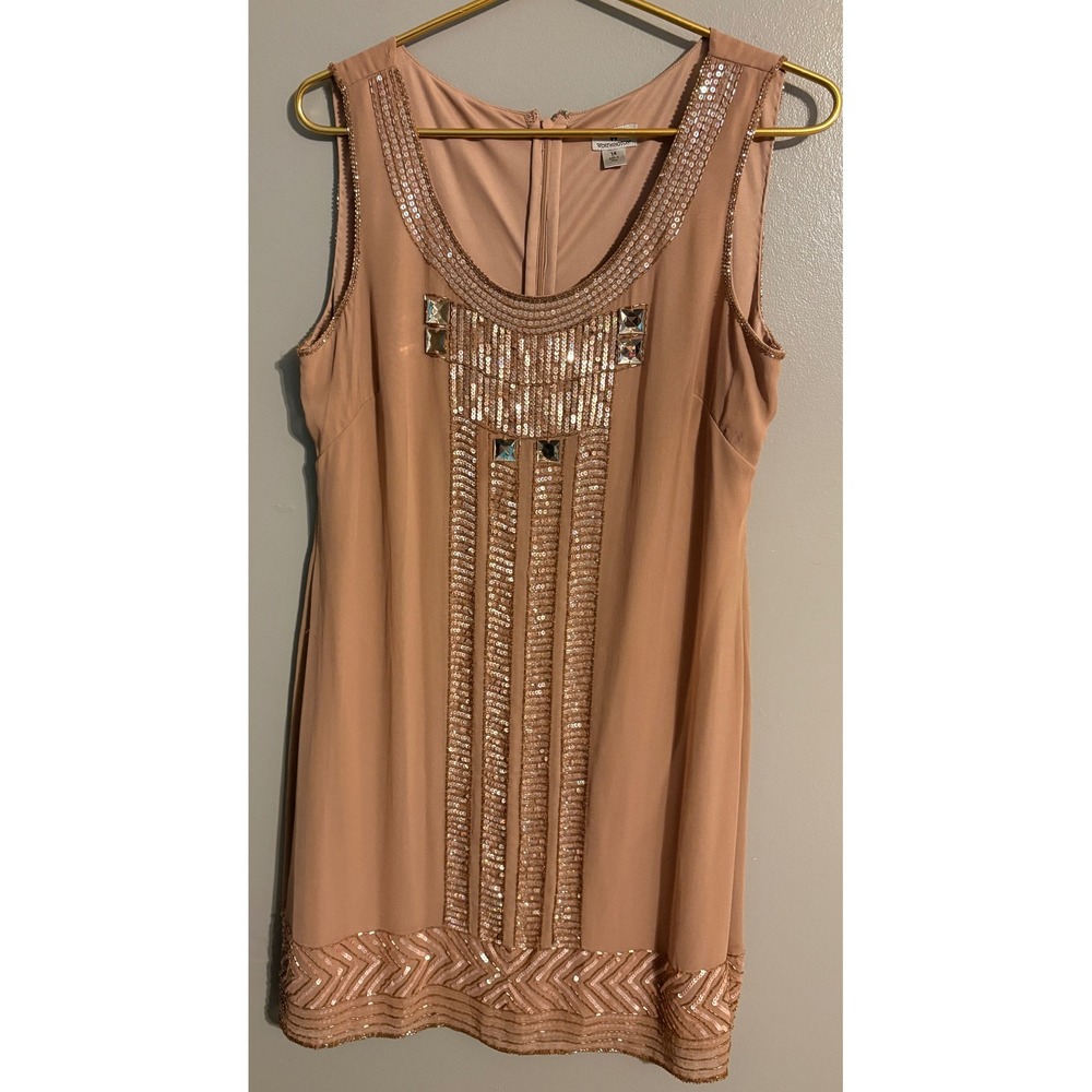 Worthington Women Pink Sequin Beaded Shift Dress Sleeveless Cocktail Size 14
